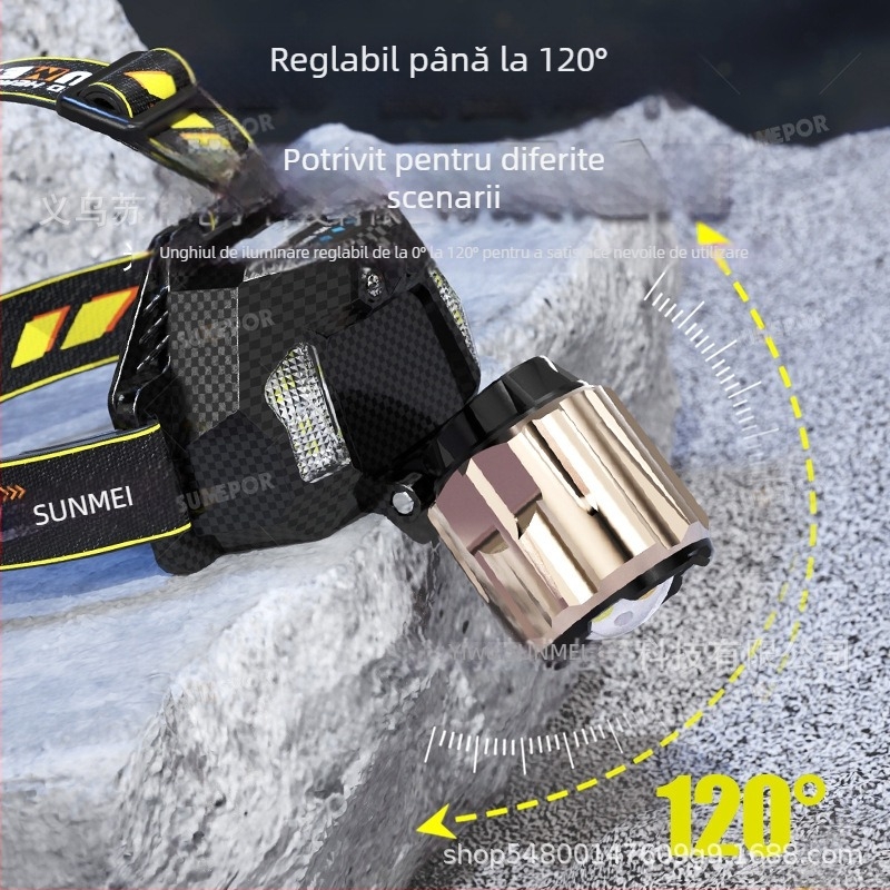 Frontala cu laser, corp din plastic, baterie reîncărcabilă de 7000mAh, rază 100–200 m, potrivită pentru camping și pescuit de noapte (specificații critice: baterie de 7000mAh, sursă laser, rază 100–200 m, corp din plastic, camping și pescuit de noapte)