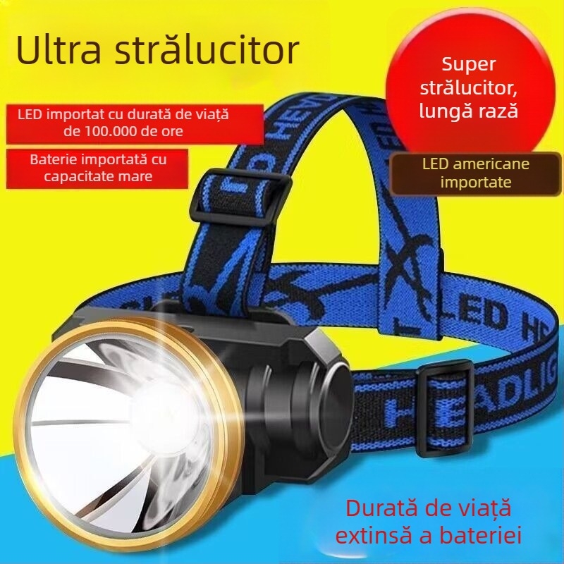 Lampa frontală LED reîncărcabilă, 10W, baterie 1000mAh, LED, rază 100–200 m, include încărcător