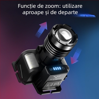 Skyfire frontala LED din aliaj de aluminiu, ultra-lumină, baterie încorporată reîncărcabilă, modul laser, lanternă de cap pentru camping și pescuit noaptea, rază 200–500 m