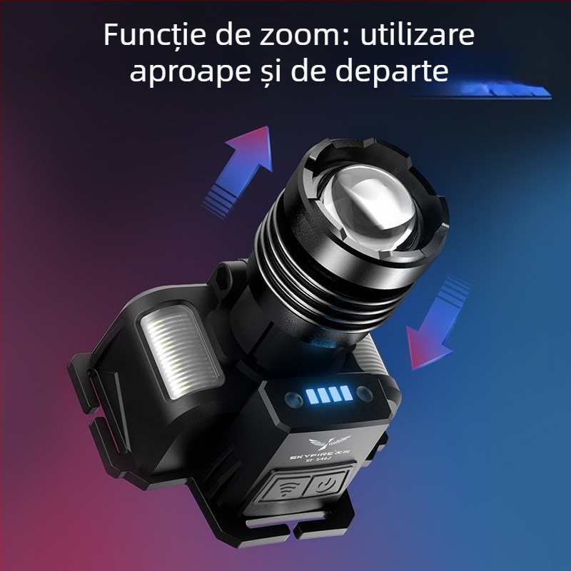 Skyfire frontala LED din aliaj de aluminiu, ultra-lumină, baterie încorporată reîncărcabilă, modul laser, lanternă de cap pentru camping și pescuit noaptea, rază 200–500 m