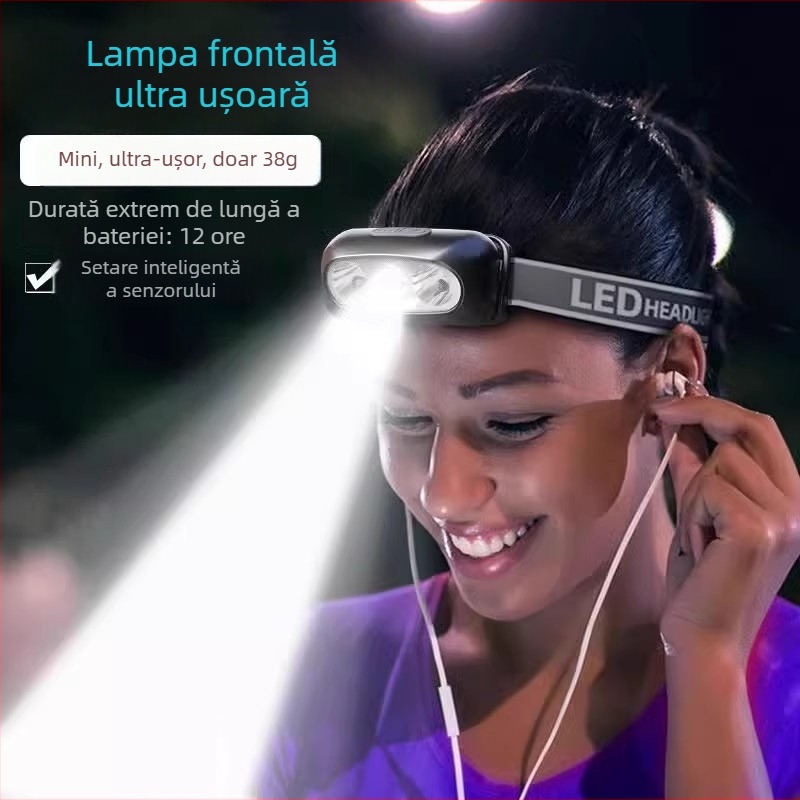 Lampa frontală, reîncărcabilă, impermeabilă, pentru pescuit nocturn, portabilă
