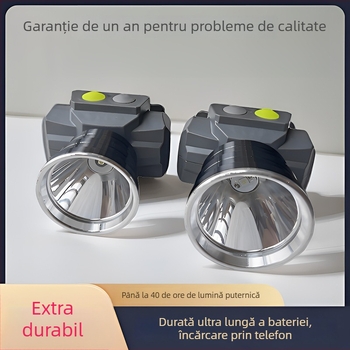 Xilige Frontala LED 21700, reîncărcabilă, montată pe cap, fascicul laser pe distanță lungă, rază 500–1000 m, autonomie 20–40 h, model 608