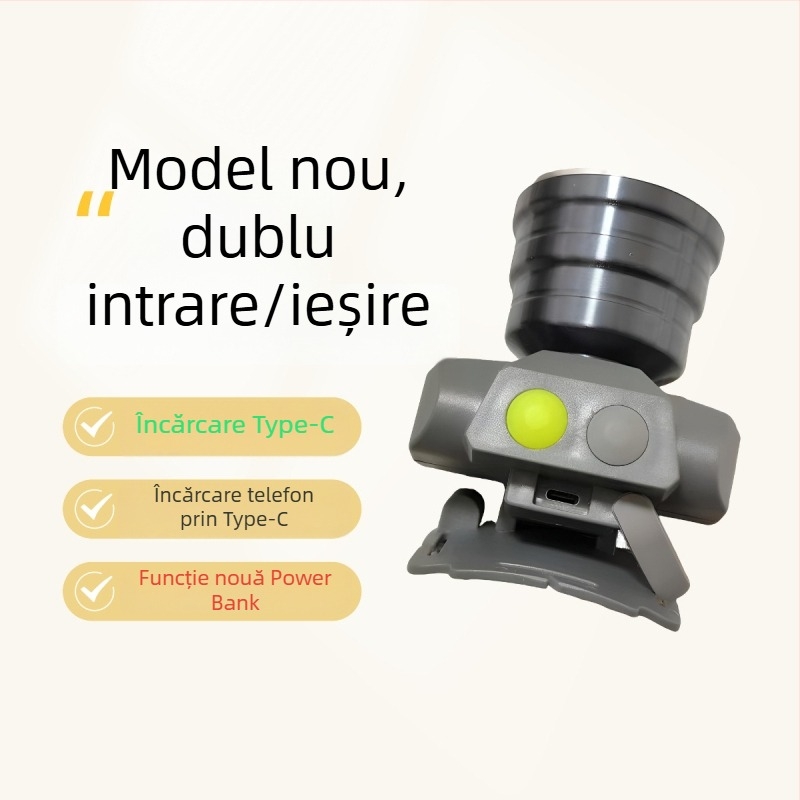 Xilige Frontala LED 21700, reîncărcabilă, montată pe cap, fascicul laser pe distanță lungă, rază 500–1000 m, autonomie 20–40 h, model 608