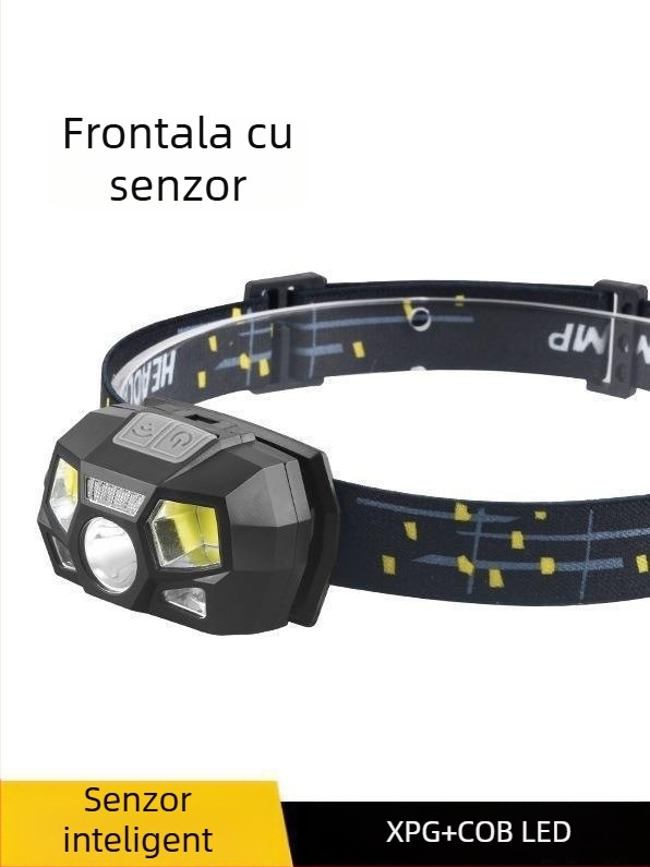 Frontala LED reîncărcabilă, Rezistentă la apă, Fascicul de până la 200 m, Autonomie 6 h, Bandă pentru cap