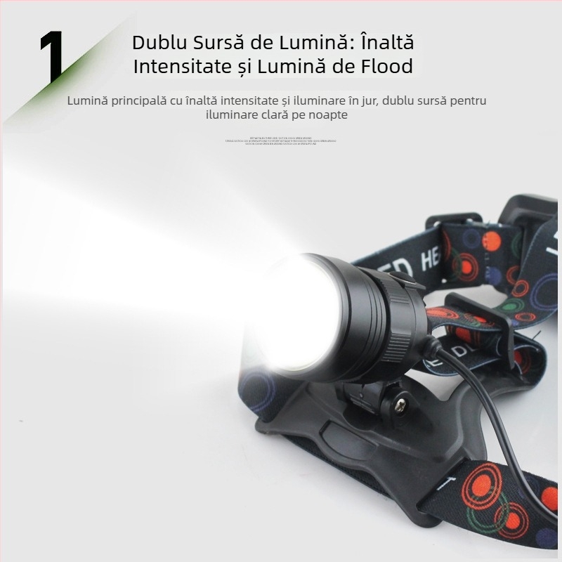 Lampa frontală cu senzor LED pentru pescuit, carcasă ABS, 5W, COB LED, 4000mAh, rază >500 m