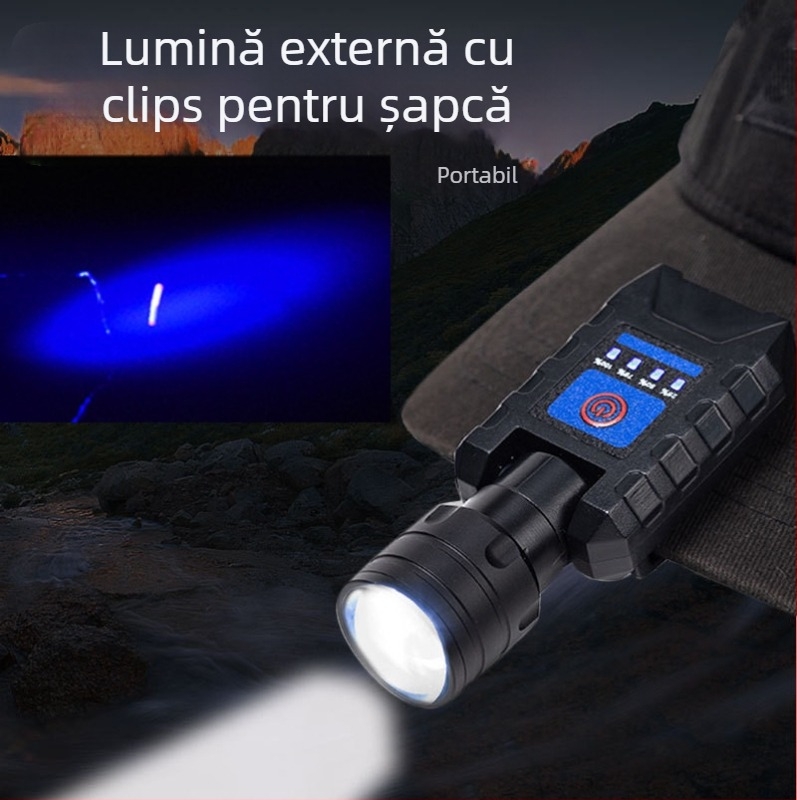 Star Warrior lanternă cu clips pentru pălărie, LED, aluminiu + ABS, 3W, baterie 1500, rază 200-500 m