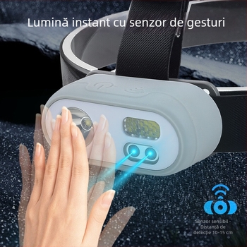 Frontala LED+COB, Reîncărcabilă 5W, 1200mAh, Lumină pentru pescuit nocturn în natură, rază 200–500 m