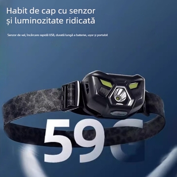 Frontala LED pentru exterior, reîncărcabilă, impermeabilă, rază de iluminare 200 m, autonomie 5–10 h