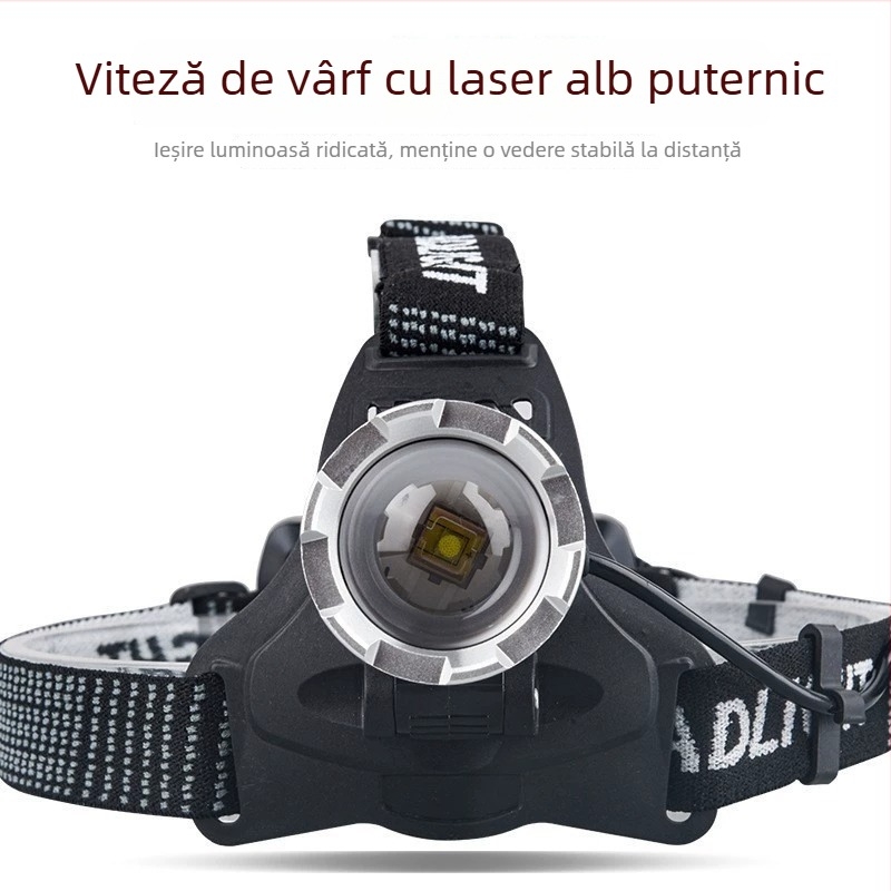 Frontala de cap LED cu încărcare USB, focalizare reglabilă, impermeabilă, rază de până la 500 m