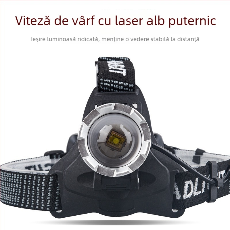 Frontala de cap LED cu încărcare USB, focalizare reglabilă, impermeabilă, rază de până la 500 m