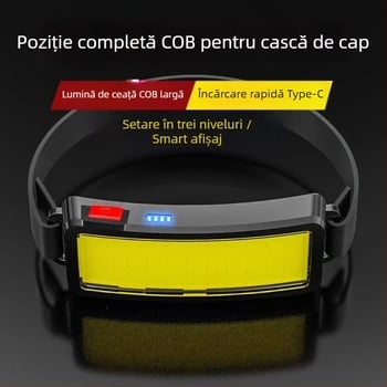 Lampa frontală COB LED, USB reîncărcabilă, impermeabilă; raza fasciculului 50–300 m, greutate 0,1 kg