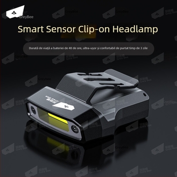 Lampa frontală pentru pescuit de noapte cu clips pe șapcă – LED, impermeabilă, rază 100 m, autonomie 48 h, 37.7 g