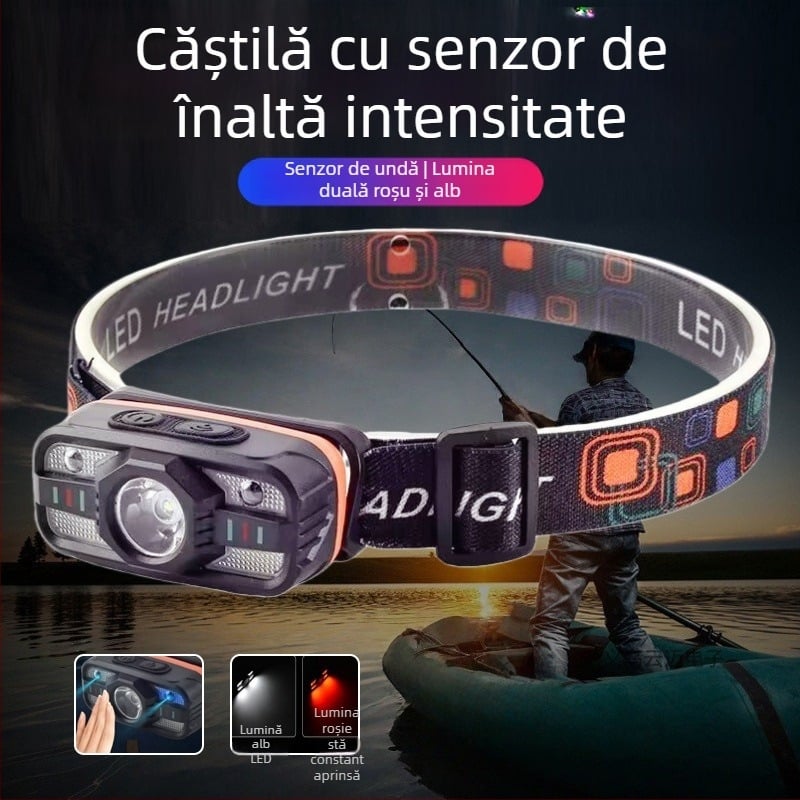 Far LED frontal, reîncărcabil, baterie Li-ion 1200mAh, 10W, iluminare puternică, rază 200–500 m
