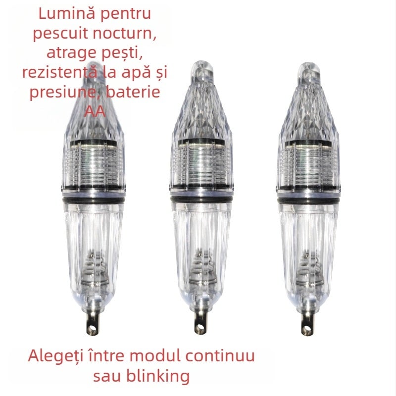 Lampă subacvatică pentru pescuit cu LED, alimentare cu energie cinetică, corp din plastic, rază 100–200 m