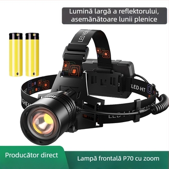Fanar LED pentru cap, reîncărcabil cu zoom, pentru pescuit și activități în aer liber, 15 W, baterie 2400 mAh, încărcare manuală, rază până la 500 m