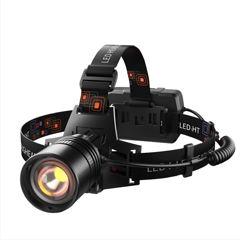 Fanar LED pentru cap, reîncărcabil cu zoom, pentru pescuit și activități în aer liber, 15 W, baterie 2400 mAh, încărcare manuală, rază până la 500 m