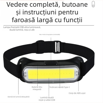 Frontala LED pentru noapte – reîncărcabilă, model Wxl-178, rază de iluminare 0–200 m, autonomie 2 ore, bandă reglabilă