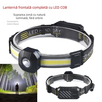 Lanteră frontală LED reîncărcabilă pentru camping și drumeții — 10W, baterie 1200mAh, încărcare USB-C, rază 100–200 m, carcasă ABS
