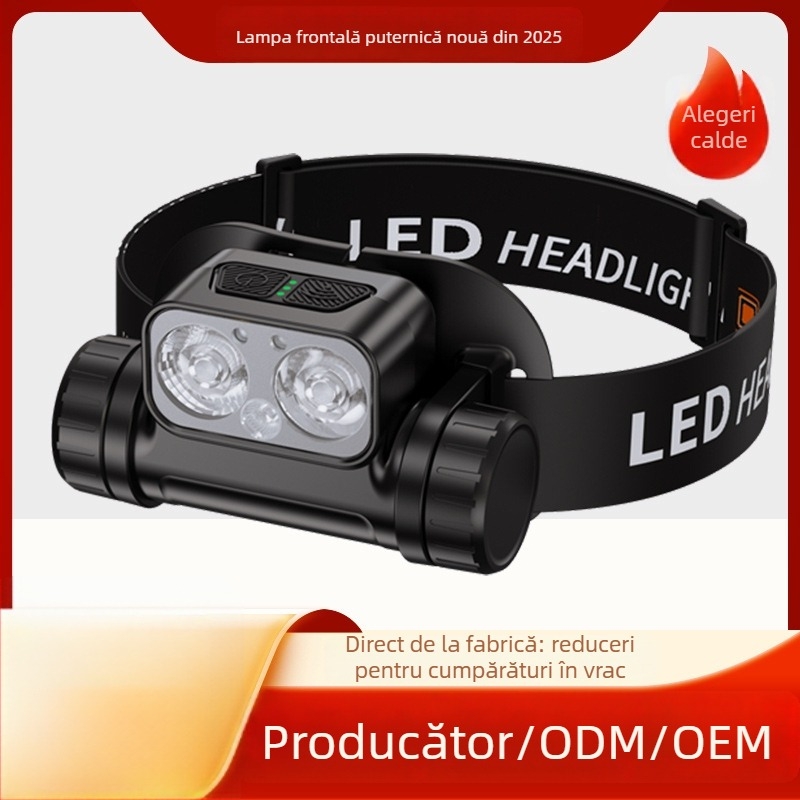 Lampa frontală LED cu corp ABS, baterie 3000 mAh, putere 6W, sursă LED, rază 100-200 m