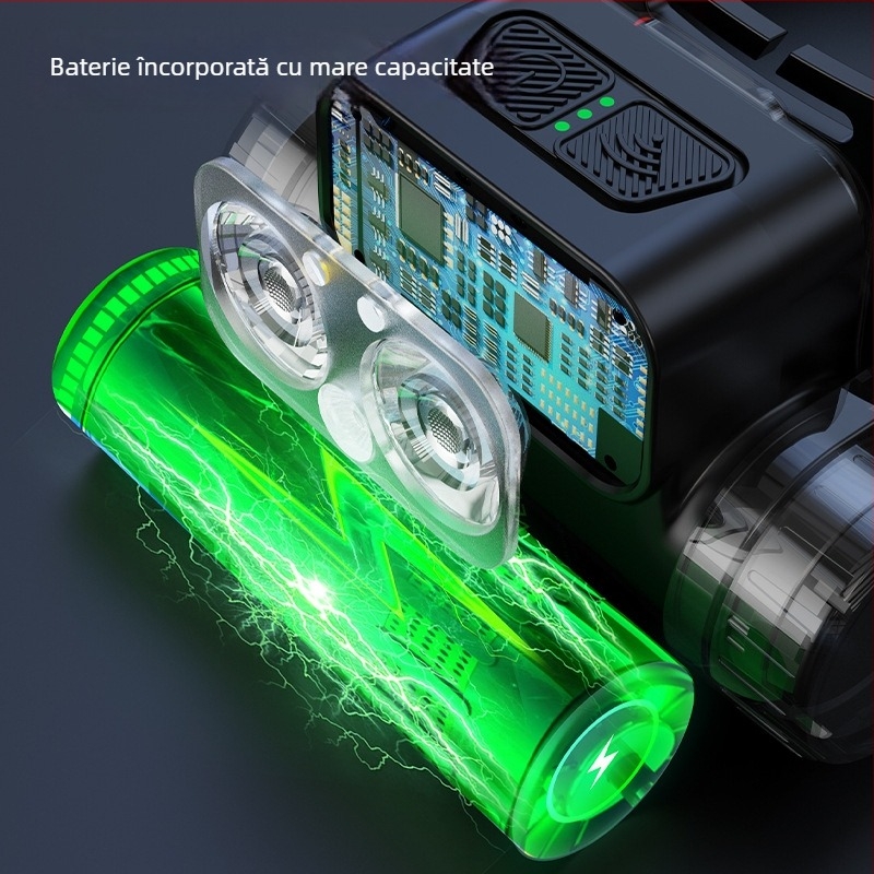 Lampa frontală LED cu corp ABS, baterie 3000 mAh, putere 6W, sursă LED, rază 100-200 m