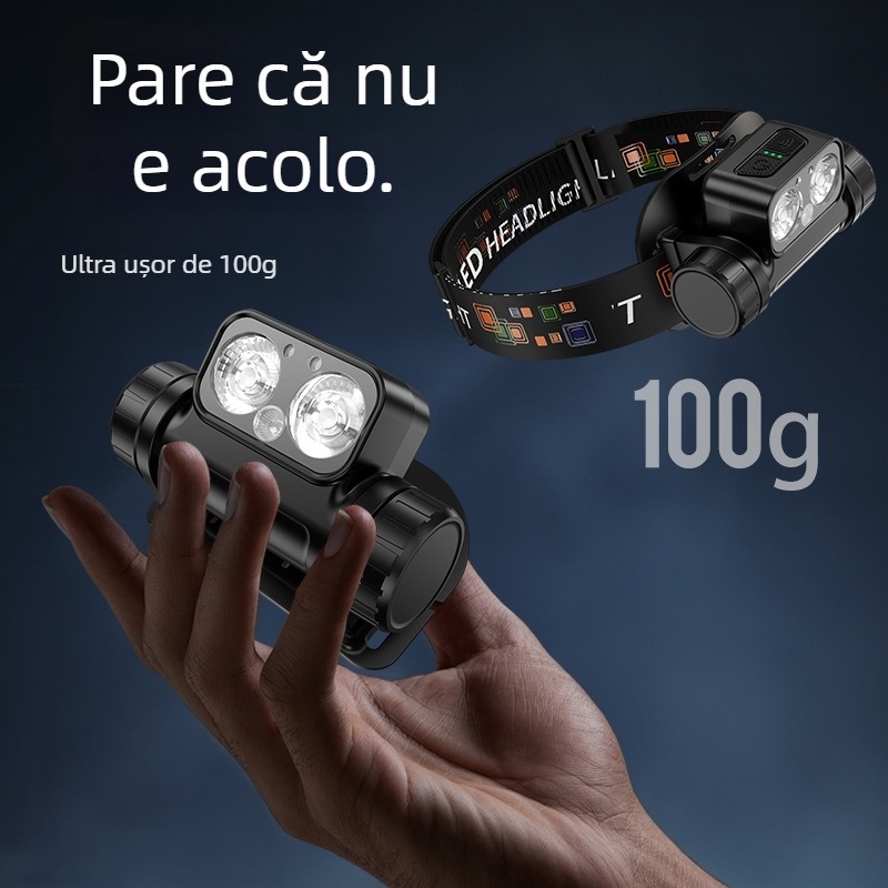 Lampa frontală LED cu corp ABS, baterie 3000 mAh, putere 6W, sursă LED, rază 100-200 m