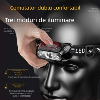Frontala LED reîncărcabilă, rezistentă la apă, rază de iluminare 15 m, autonomie de 5 ore, model YT390A