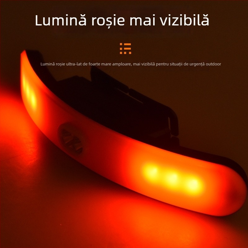 Frontala LED cu 3W lumină albă, mod lumină roșie, baterie reîncărcabilă 800mAh – rază fascicul 50–100m pentru drumeții, camping și pescuit noaptea