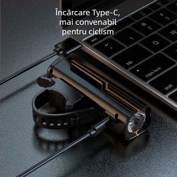 Lumină frontală pentru bicicletă cu LED, 10W, baterie reîncărcabilă 1200 mAh, corp din aliaj de aluminiu, rază de până la 50 m (LED, 10W, 1200 mAh, aliaj de aluminiu, 50 m)