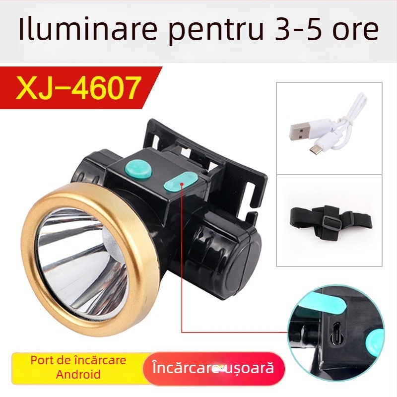Frontala LED pentru exterior — Reîncărcabilă, 5W, baterie 600mAh, alimentare manuală, LED, rază 100–200 m, încărcător inclus