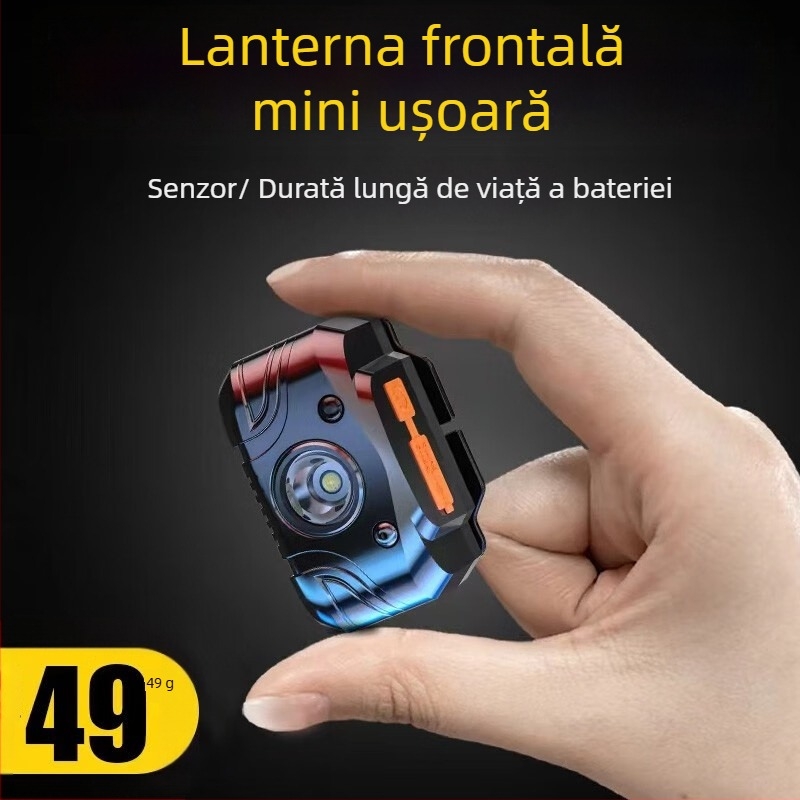 Lampa frontală LED pentru pescuit nocturn, reîncărcabilă, rază de 200 m, impermeabilă, autonomie 2-6 h, greutate 40 g