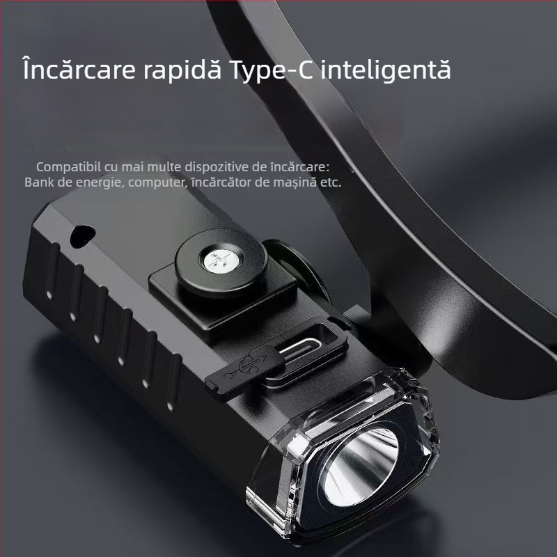 Lampa LED cu cârlig pentru ureche, încărcare Type-C, iluminare puternică pentru muncă și pescuit, montaj lateral pentru alergare, 10W, 500 mAh, rază 200–500 m