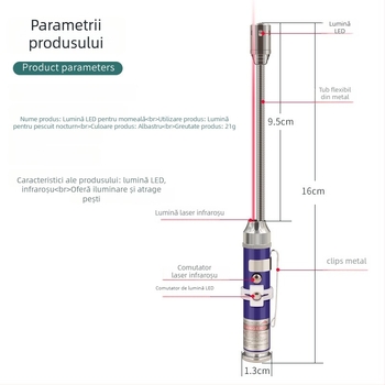 Lampa LED pentru pescuit de noapte cu corp din aliaj de aluminiu, alimentare cu baterie, magnet, rază de până la 50 m