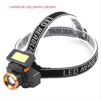 Lanternă frontală LED cu baterie 1200 mAh, 4,2V, sursă de lumină: bec + LED, rotație 360°, generare de energie prin apăsare manuală