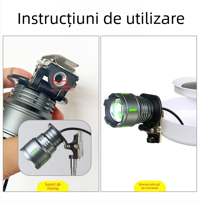 Cap de lampă pentru pescuit de noapte cu alimentare USB externă, curent constant, focalizare reglabilă la 5V, sursă de lumină cu trei LED-uri, rază 200–500 m