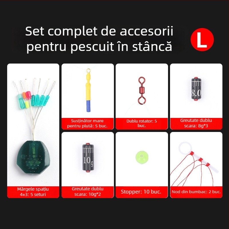 Kit plutitor cu alunecare pentru pescuit în stâncă — set de linie și opritoare pentru mărgele — material: bile din silicon