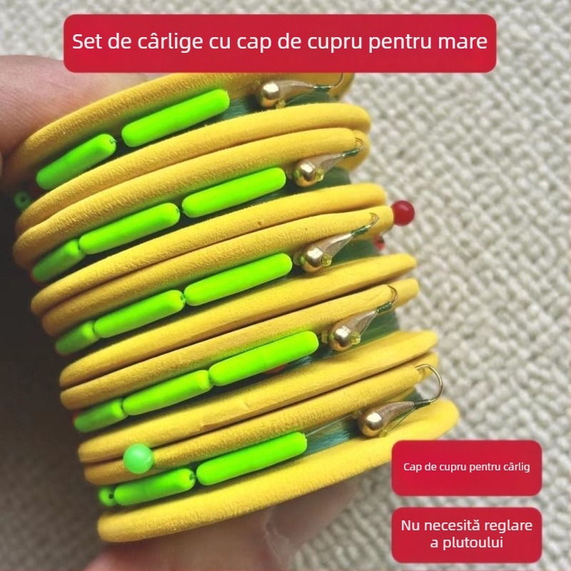 Set tradițional de unelte de pescuit cu plutitoare cu șapte stele, greutate din cupru, cârlig și fir; plutitor fără reglaj; Material: nylon; Lungime: 2,7 m