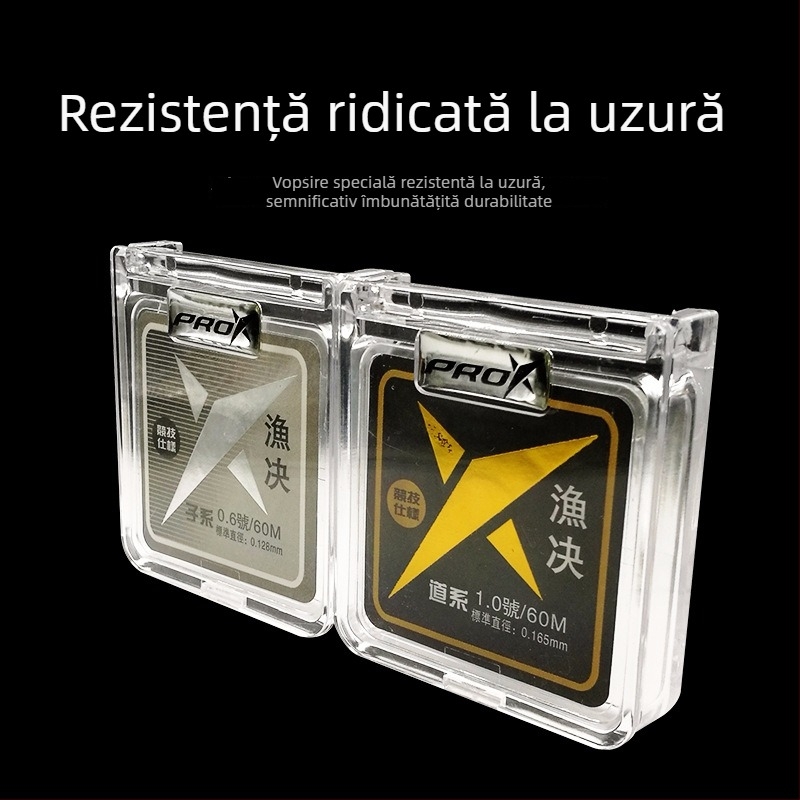 Linie principală de pescuit — nylon, extrem de rezistentă; lungime 60 m; rezistență la apă: foarte bună; ambalaj: o cutie cu 10 discuri.