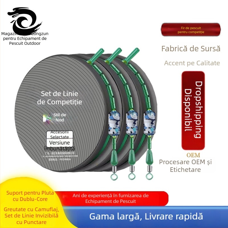 Set de linie de pescuit realizat manual, stil Taiwan, cu linie principală și linie secundară; material: fir de nailon; lungimi: 3.06 m, 4.35 m, 5.34 m, 6.33 m, 7.2 m; origine: Jiangsu; locuri de pescuit: găuri negre, iazuri, pâraie
