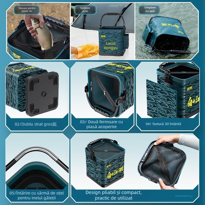 Găleată de apă portabilă, pliabilă, pentru pești vii, material EVA, pentru pescuit în aer liber