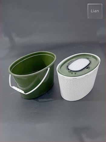 Găleată ovală pentru pești vii cu filtru, cu dublu strat PP, pentru apele de râu, 714 g