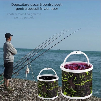 Găleată pliabilă pentru pescuit, cu plasă anti săritură, din canvas, pentru exterior