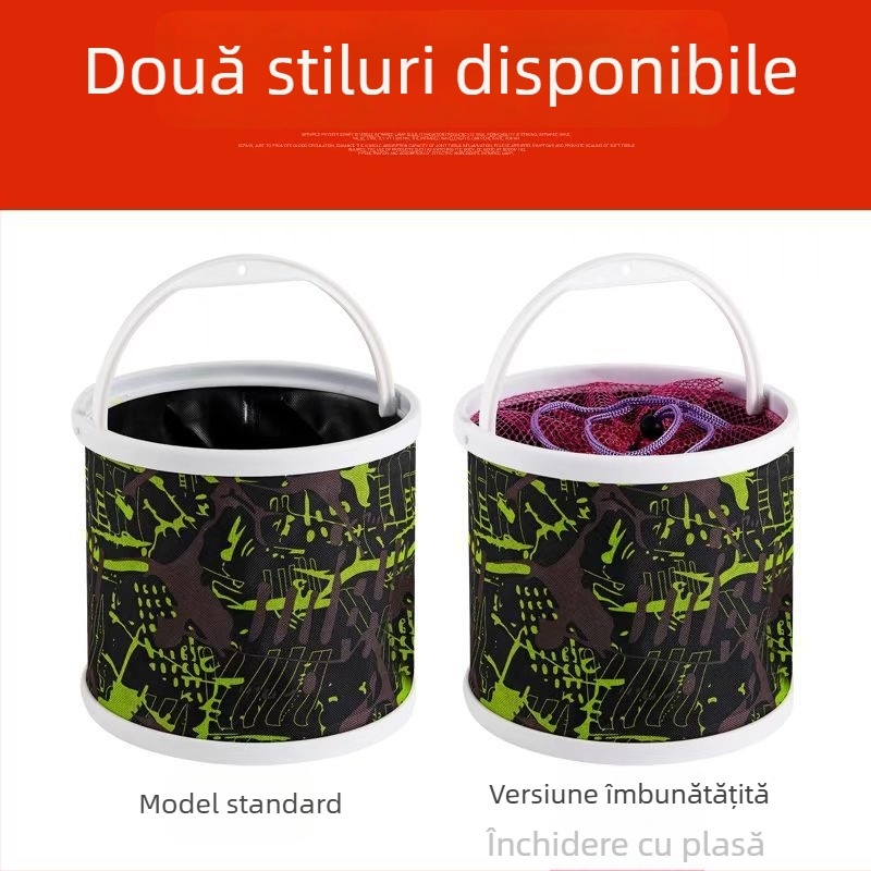 Găleată pliabilă pentru pescuit, cu plasă anti săritură, din canvas, pentru exterior