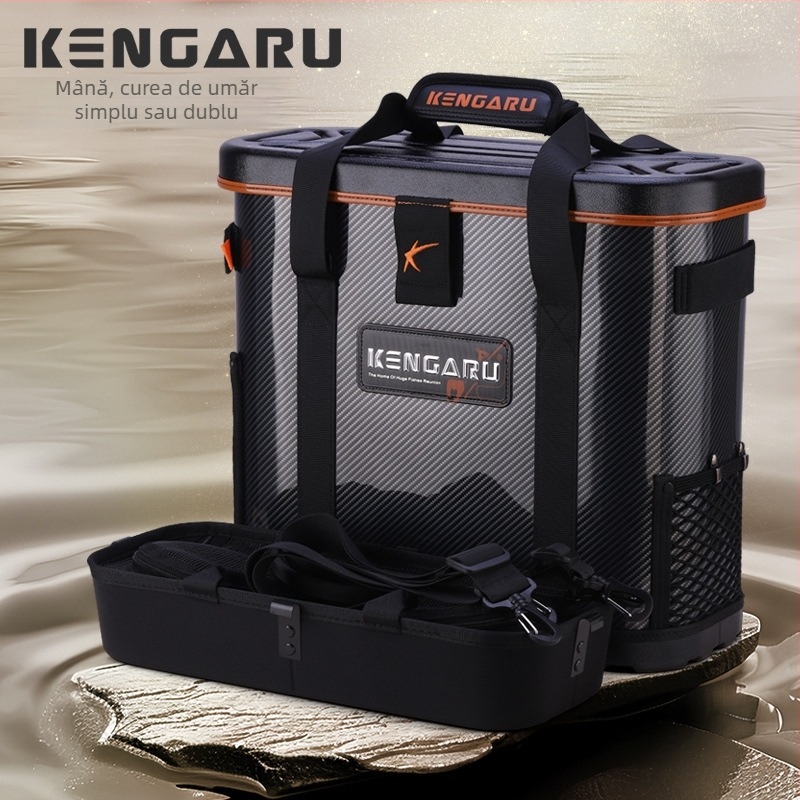 Kenglu Butoi rigid pentru pești – Multifuncțional, ușor și portabil, cu oxigenare pentru pești vii, cu șezut integrat; Material: PP; Greutate brută: 2,8 kg