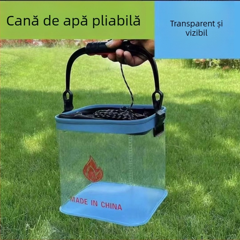 Găleată pătrată din EVA pentru pești vii, portabilă, cu protecție împotriva căderilor