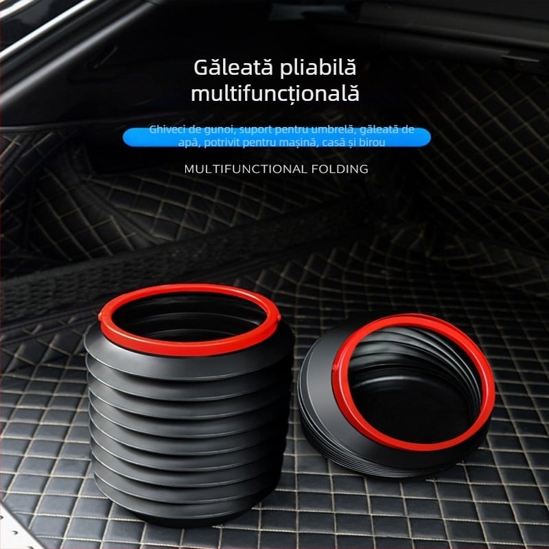 Găleată din plastic pentru portbagaj, pliabilă, rotundă, cu mâner