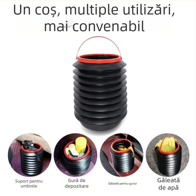 Găleată din plastic pentru portbagaj, pliabilă, rotundă, cu mâner
