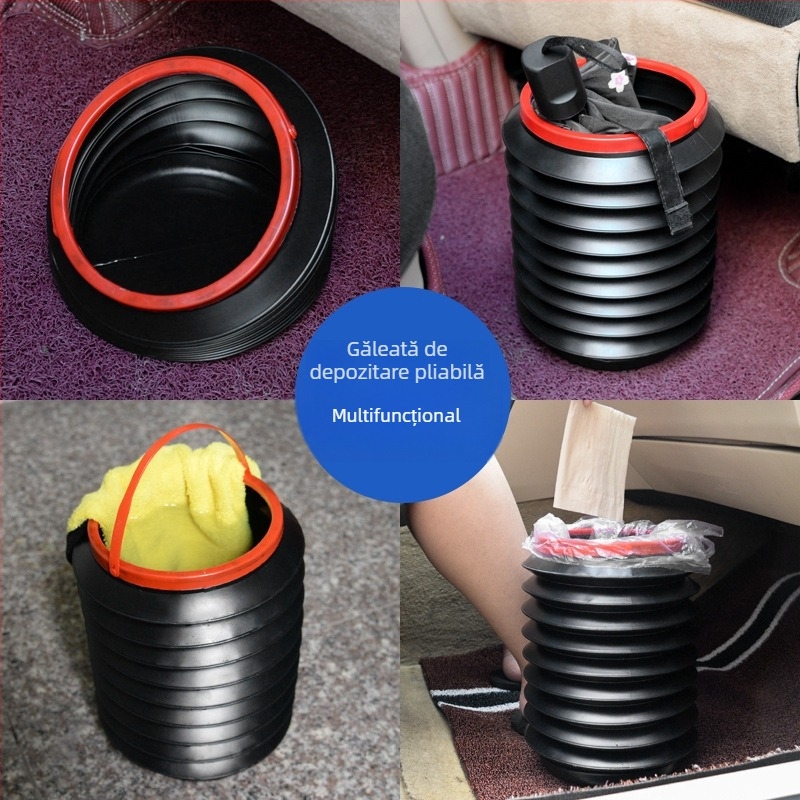 Găleată din plastic pentru portbagaj, pliabilă, rotundă, cu mâner
