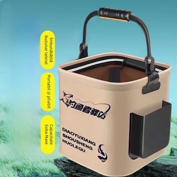 Găleată de pește pliabilă multifuncțională pentru pescuit, cutie portabilă pentru pește viu (Material: EVA; Capacitate: 8L; Capac cu plasă 20 cm)