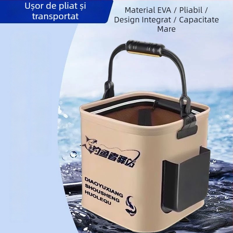 Găleată de pește pliabilă multifuncțională pentru pescuit, cutie portabilă pentru pește viu (Material: EVA; Capacitate: 8L; Capac cu plasă 20 cm)