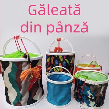 Galeată de pescuit din pânză, cu funie, Yujia — Material: pânză; Origine: China